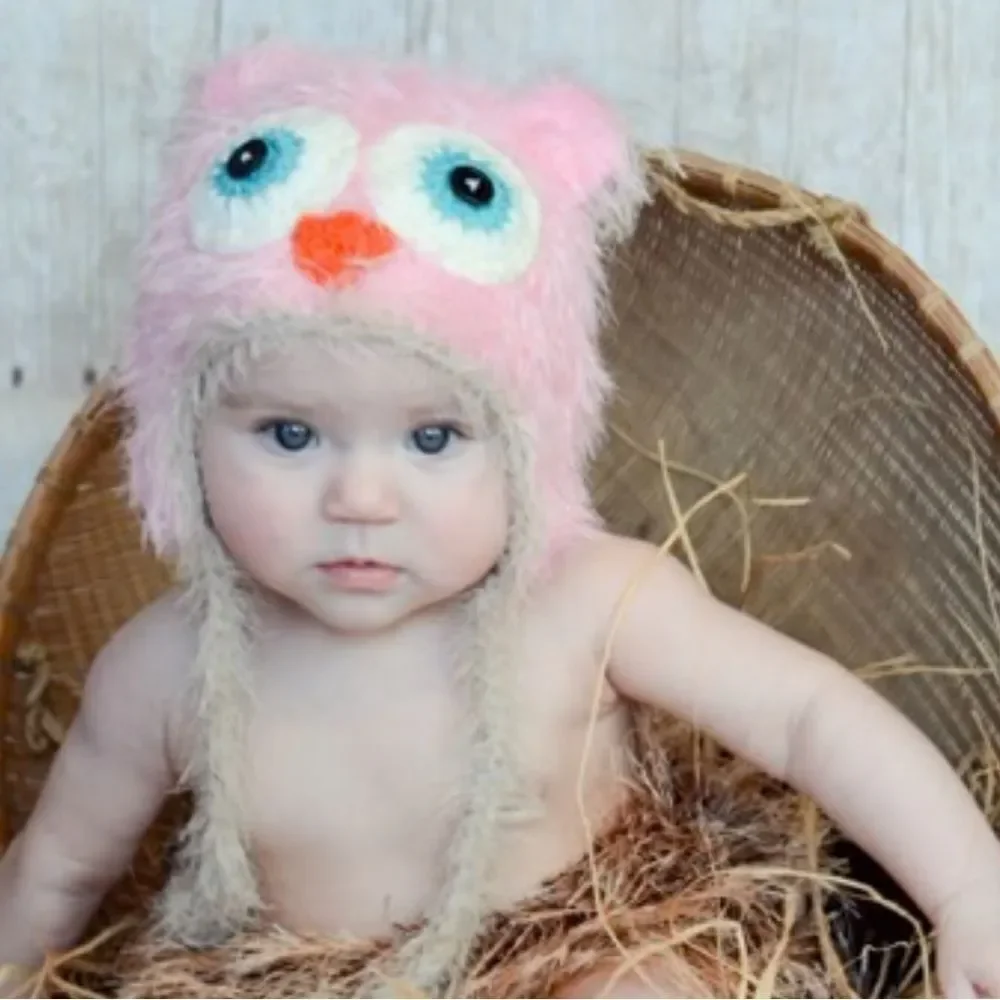 Daisy Baby Unisex Infant Beanie Hat Fisher Pink Owl Photography 0-6 months NWT